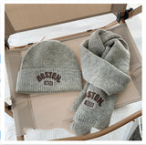 キッズウォームセット_キッズ用 無地刺繍 帽子＋マフラーセット 秋冬あったか2点セット