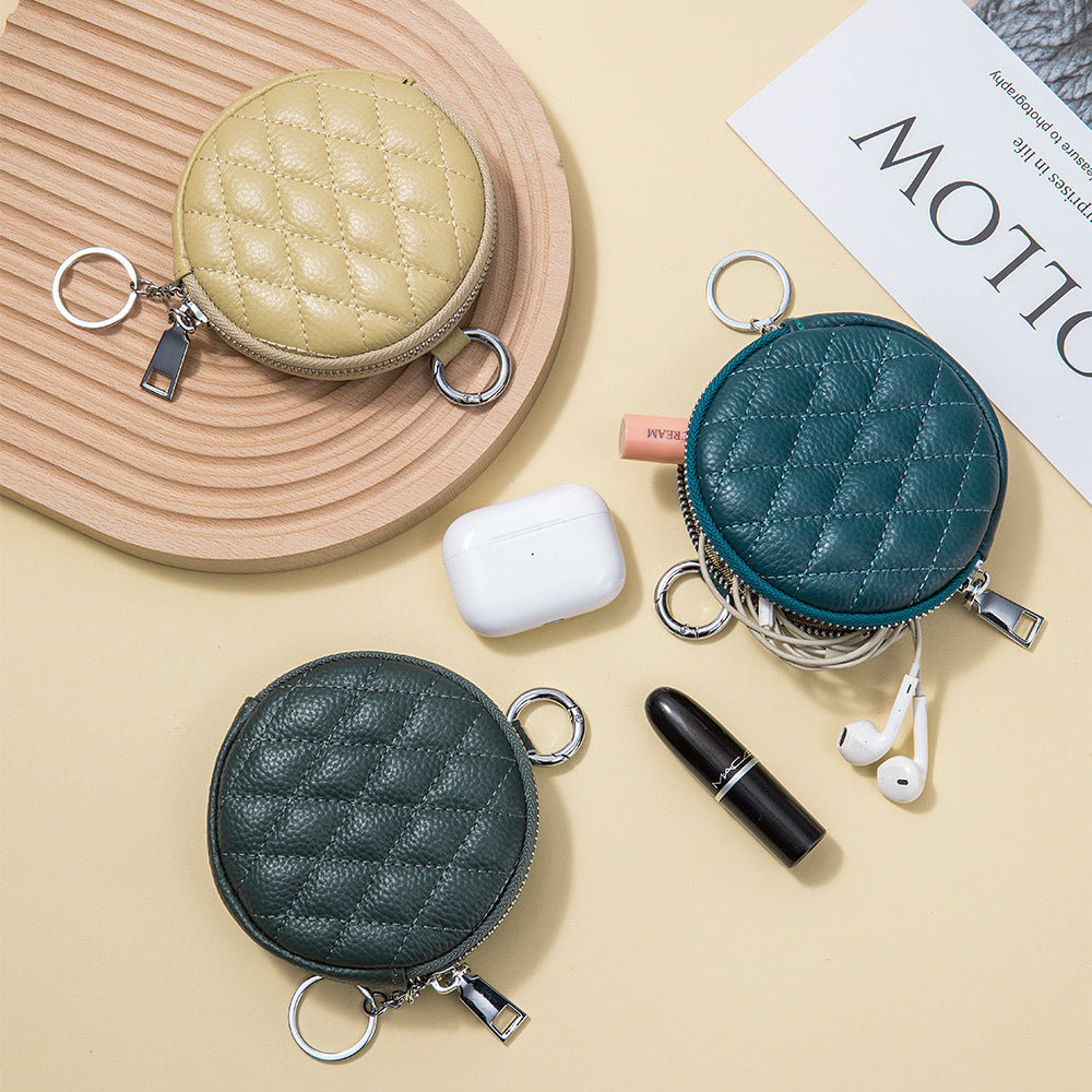 ミニクチュール_ラウンド型 ダイヤキルティング レザーコインケース コンパクト