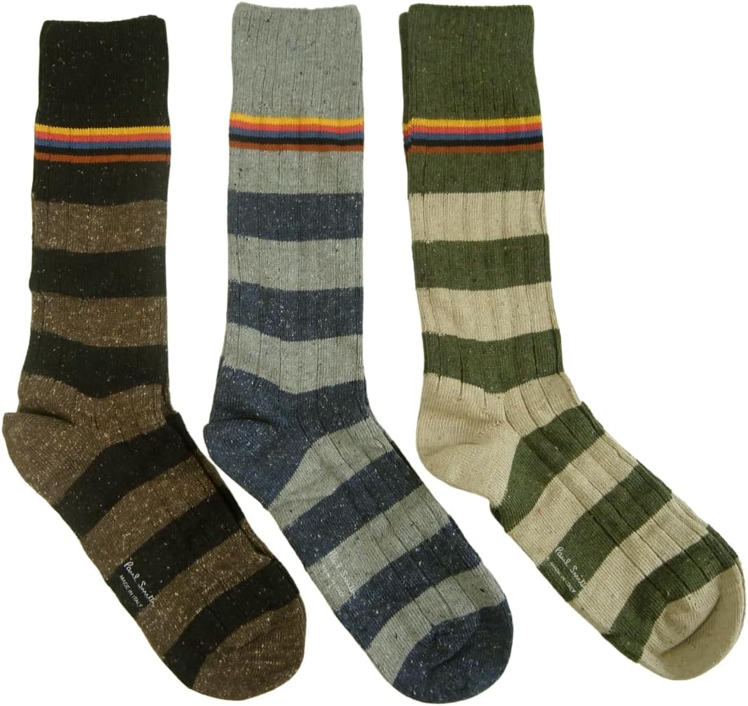 Paul Smith Men's Stylish Striped Signature Rib Socks, 3 Pairs