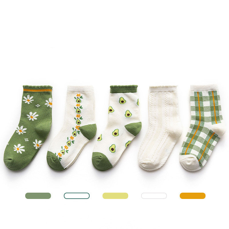 [ セット商品 ] キッズフレンズ_キッズ チューブソックス 男の子・女の子用 カワイイデザイン（5足）