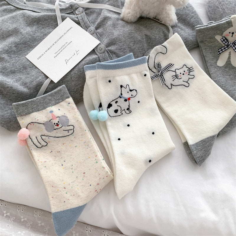 ガーリーボウ_リボン付き ガーリー ミドル丈ソックス レディース