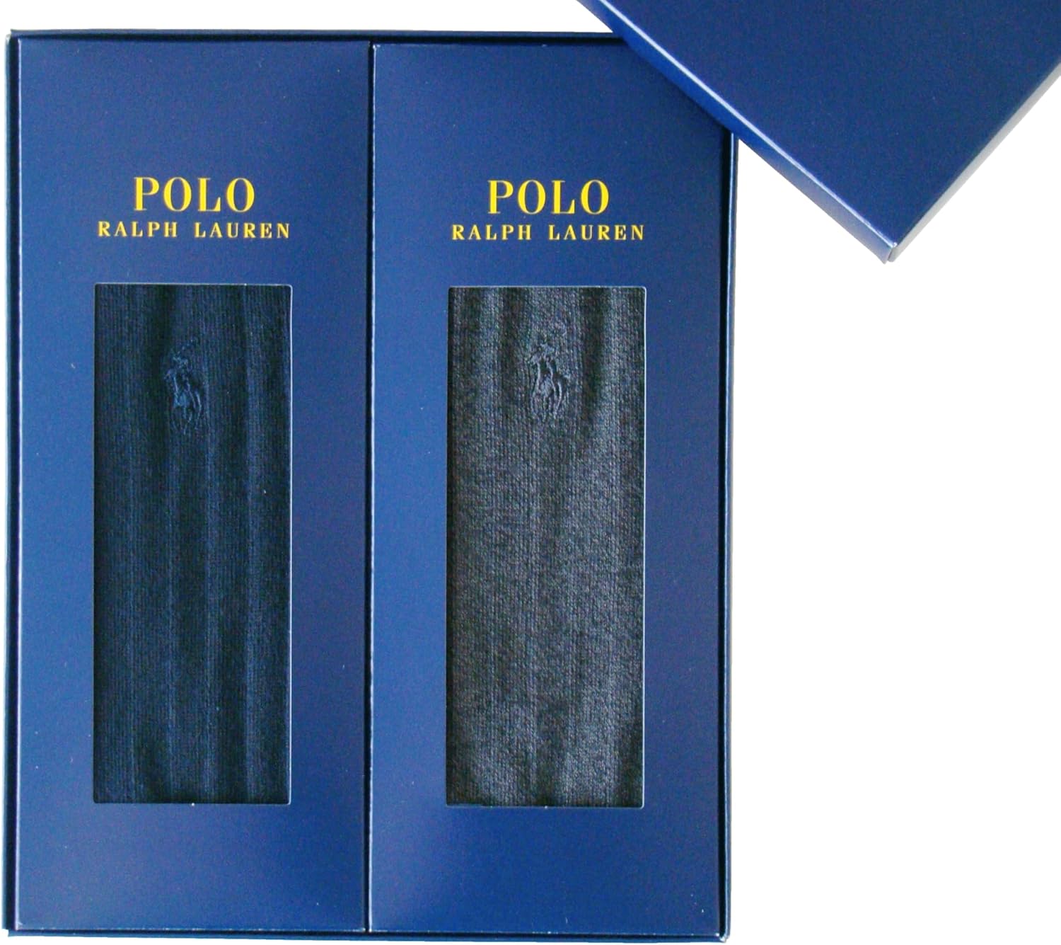 Polo Ralph Lauren Men's One-Point Embroidery, Solid Ribbed, Business Socks, Crew Length, 2 Pair Set, Socks Gift Set, Navy x Charcoal