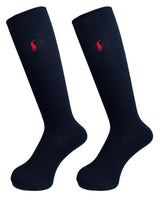 Polo Ralph Lauren Socks, High Socks, School Socks, Set of 2, 12.6 inches (32 cm), Length 14.2 inches (36 cm), One Point Embroidery, Ribbed, Women's