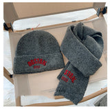 キッズウォームセット_キッズ用 無地刺繍 帽子＋マフラーセット 秋冬あったか2点セット