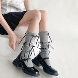 ガーリッシュボウ_レディース 薄手 バブル口 リボンソックス カーフ丈