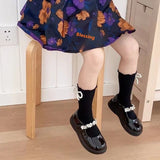 キッズフレンズ_ガールズ パール付き チューブソックス 可愛いデザイン