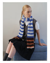 Ligne_配色ストライプ ニットウール ナローマフラー レディース
