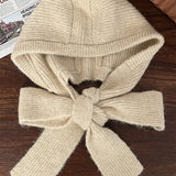 モコフード_韓国風 ホワイト ふわもこ フード付きプラッシュマフラー