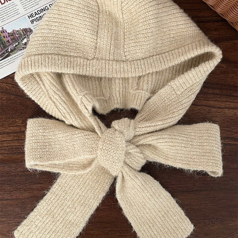 モコフード_韓国風 ホワイト ふわもこ フード付きプラッシュマフラー