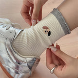 コットンステッチ_コットン 刺繍 ミドル丈ソックス レディース