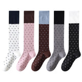 ドットパフ_ドット柄 配色 ニーハイソックス コットン ルーズフィット
