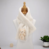 モコベア_レディース ふわもこ クマさん ベージュプラッシュマフラー