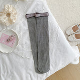 シルバーリボン_シルバー糸 リボン付き コットン ミドル丈ソックス レディース