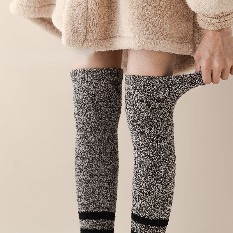 リラックスウォーム_コーラルフリース ニーハイソックス 厚手 ふわもこ 冬用