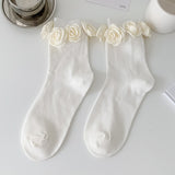 ガーリッシュボウ_レディース 立体カメリア チューブソックス ロリータ風 個性デザイン