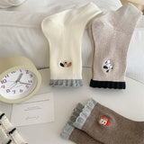コットンステッチ_コットン 刺繍 ミドル丈ソックス レディース