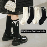 キッズフレンズ_ガールズ パール付き チューブソックス 可愛いデザイン