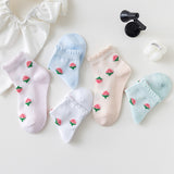 [ セット商品 ] ベビーキッズフレンズ_キッズ いちご柄 薄手 ソックス 女の子用 ミドル丈 コットン素材（5足）