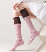 ドットパフ_ドット柄 配色 ニーハイソックス コットン ルーズフィット