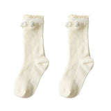 キッズフレンズ_ガールズ パール付き チューブソックス 可愛いデザイン