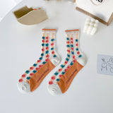 ルミナスレース_レディース サマー クリスタルソックス 薄手 花柄 ロング丈