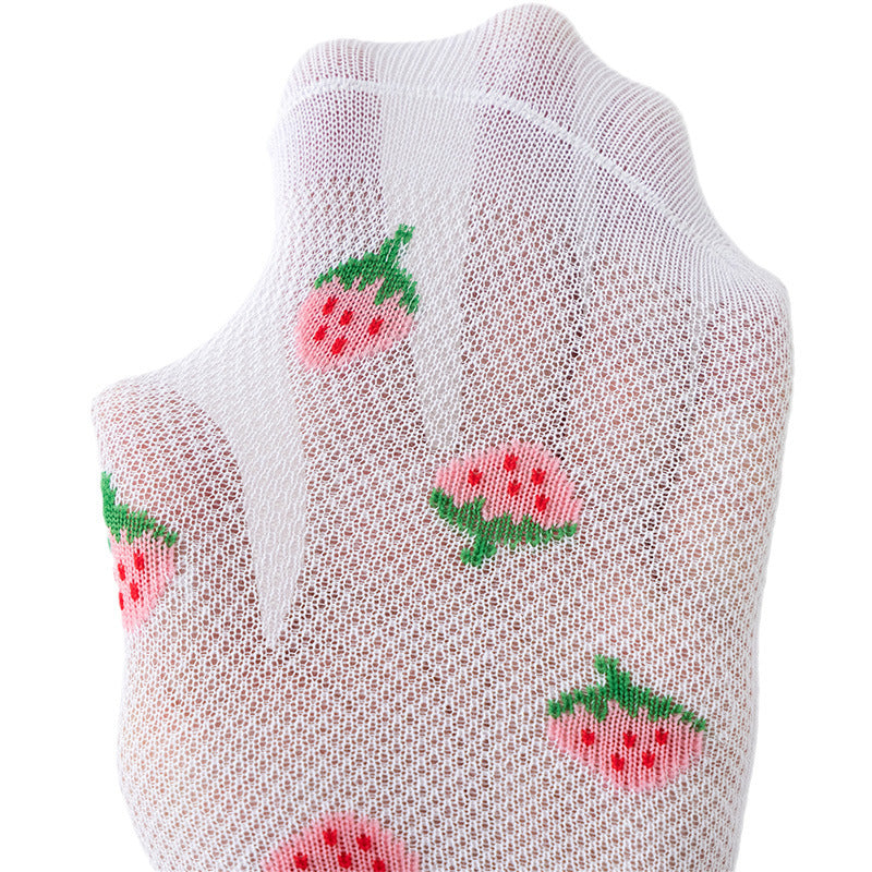 [ セット商品 ] ベビーキッズフレンズ_キッズ いちご柄 薄手 ソックス 女の子用 ミドル丈 コットン素材（5足）