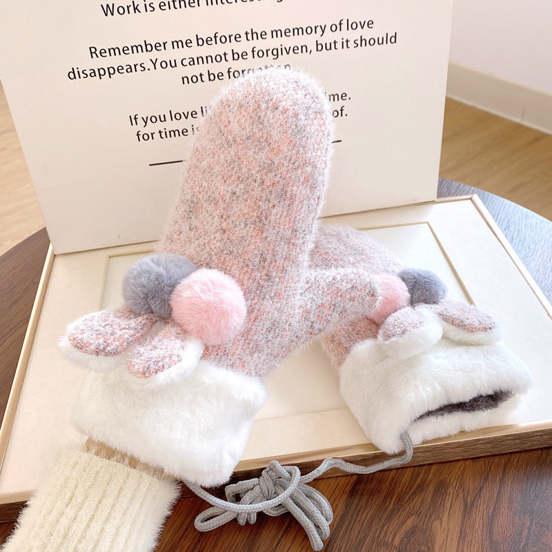 モコニット_冬あったか ふわもこ厚手ニット手袋 レディース用